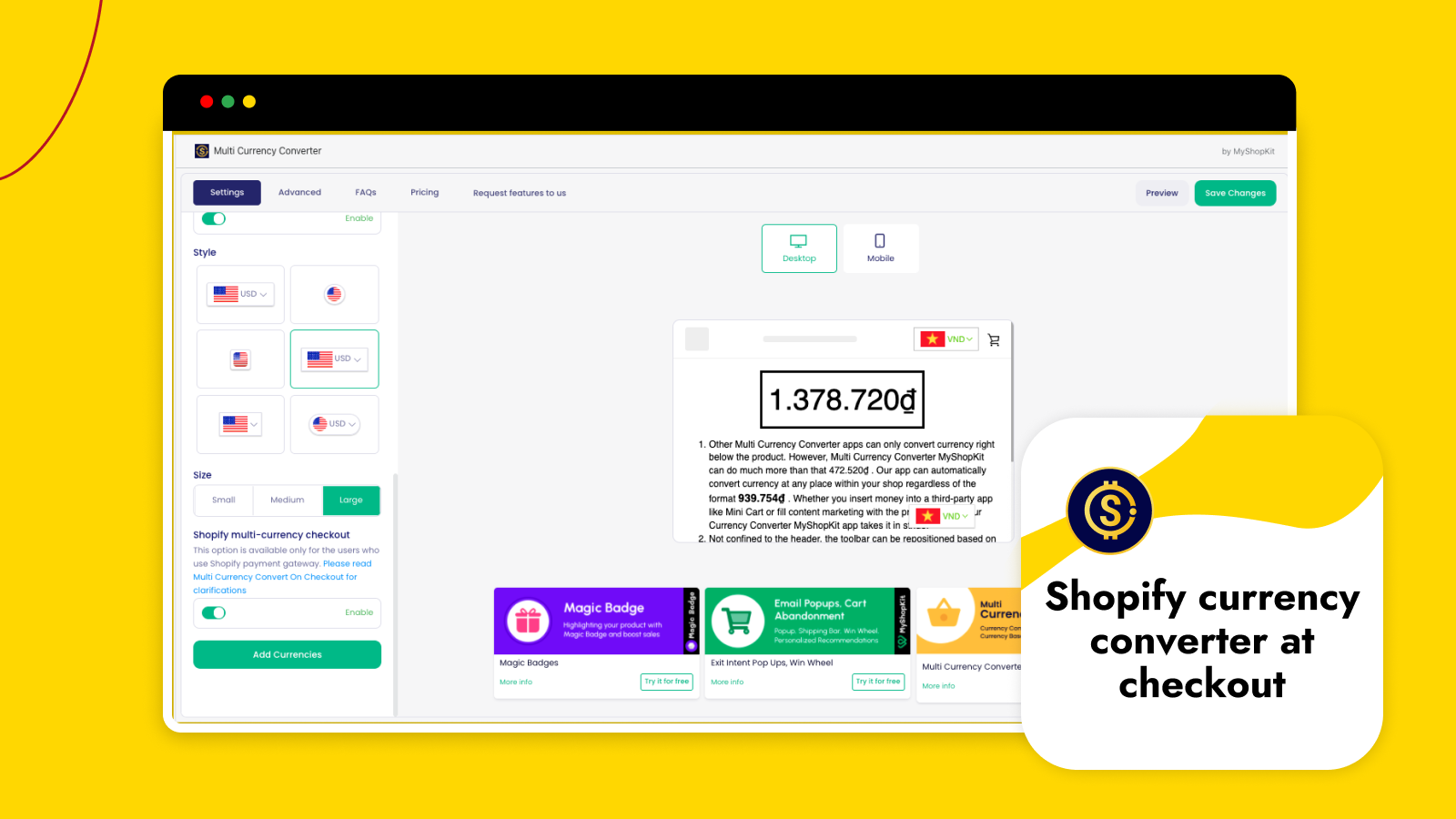 MyShopKit-dashboard-Shopify-currency-converter-at-checkout