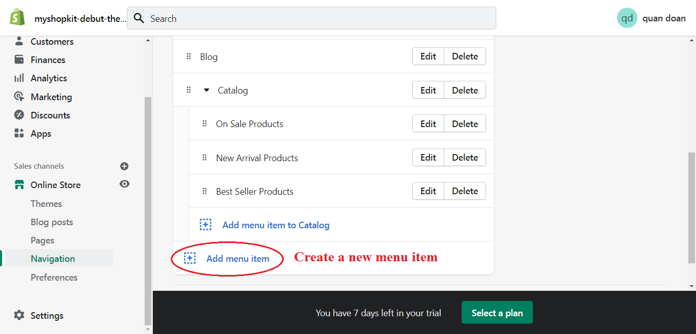 Drop down menu Debut theme Shopify step 2 MyShopKit - Ecommerce Solution