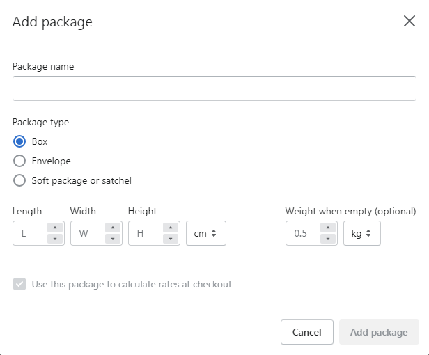 Add package in Shopify MyShopKit - Ecommerce Solution