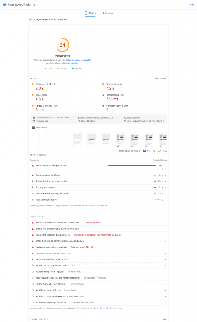 PageSpeed Insights tool checks the website speed MyShopKit - Ecommerce Solution