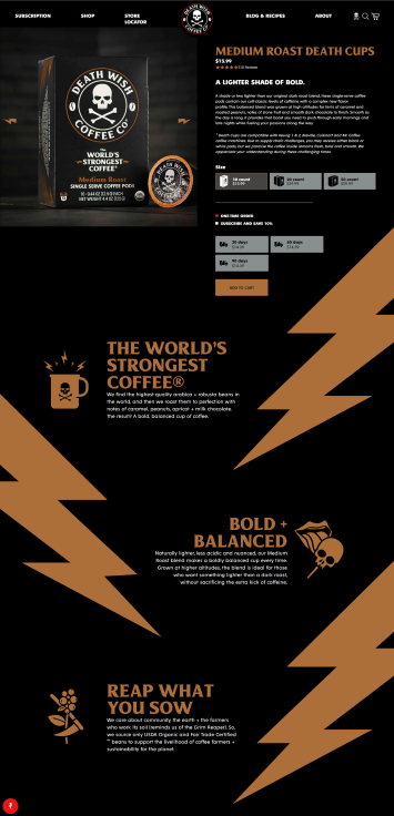 Death Wish Coffee product page MyShopKit - Ecommerce Solution