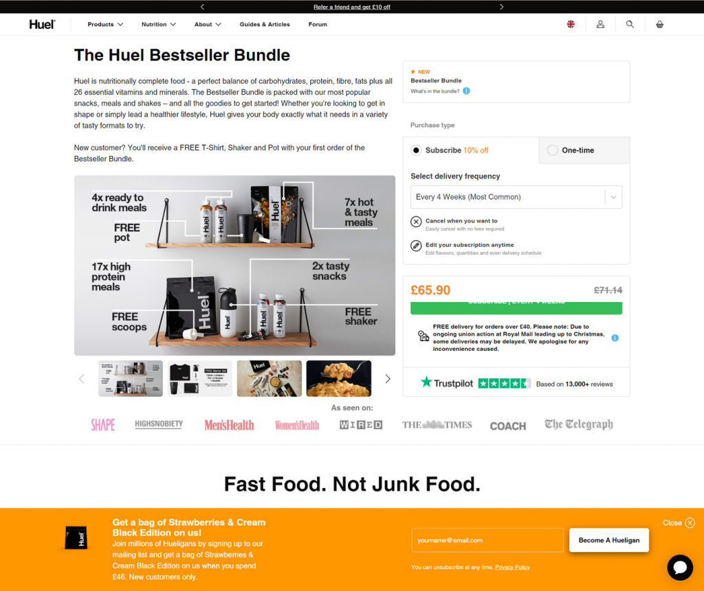 Huel product page MyShopKit - Ecommerce Solution