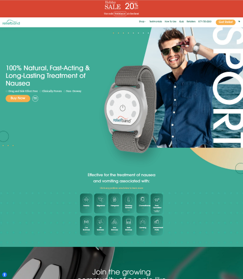 Reliefband homepage MyShopKit - Ecommerce Solution