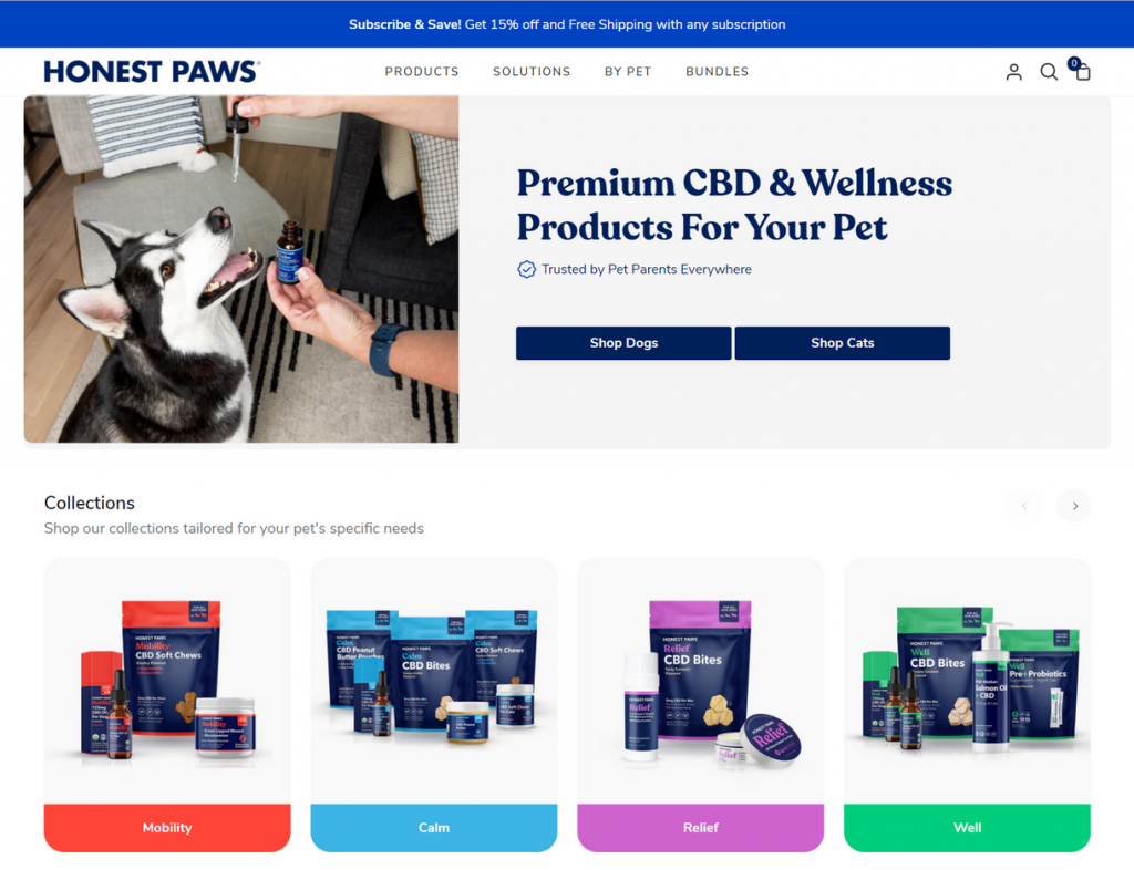 Honest Paws homepage MyShopKit - Ecommerce Solution