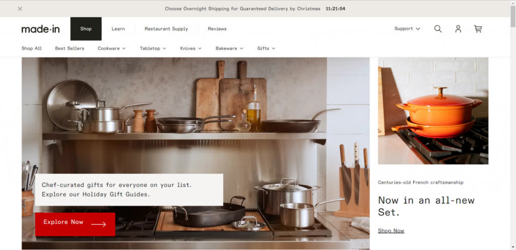 Made In Cookware homepage MyShopKit - Ecommerce Solution