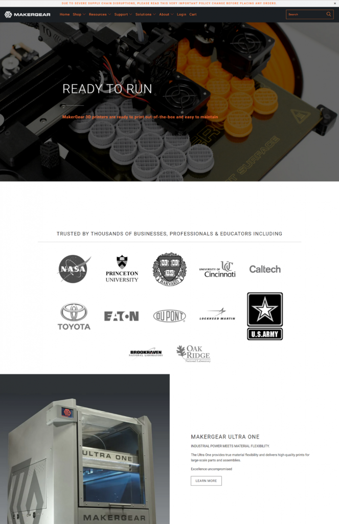 Makergear homepage MyShopKit - Ecommerce Solution