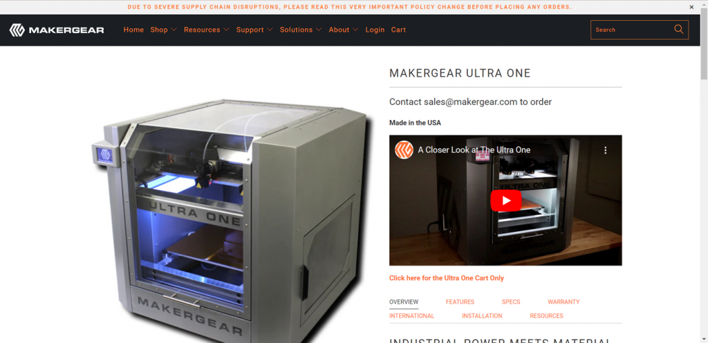 Makergear product page MyShopKit - Ecommerce Solution