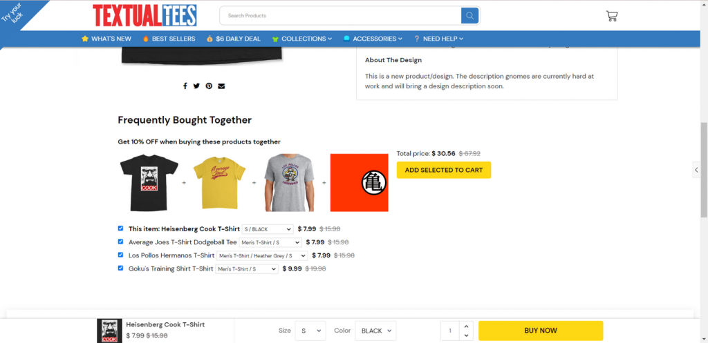Texttualtees product page MyShopKit - Ecommerce Solution