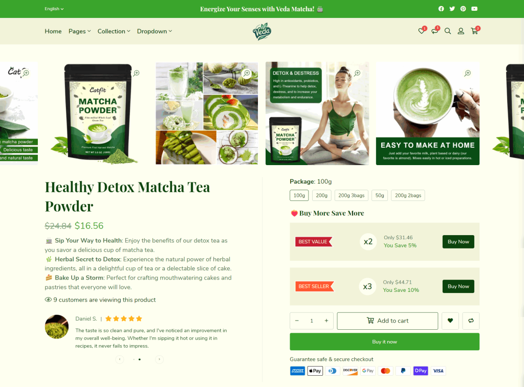 Shopify Tea Store Matcha Product MyShopKit - Ecommerce Solution