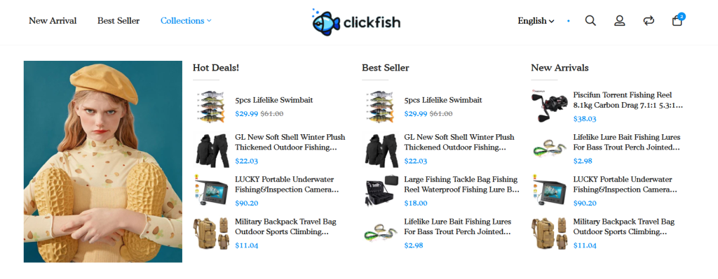 mega menu fishing shopify store