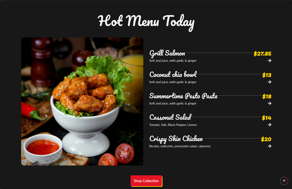 menu card food shopify store