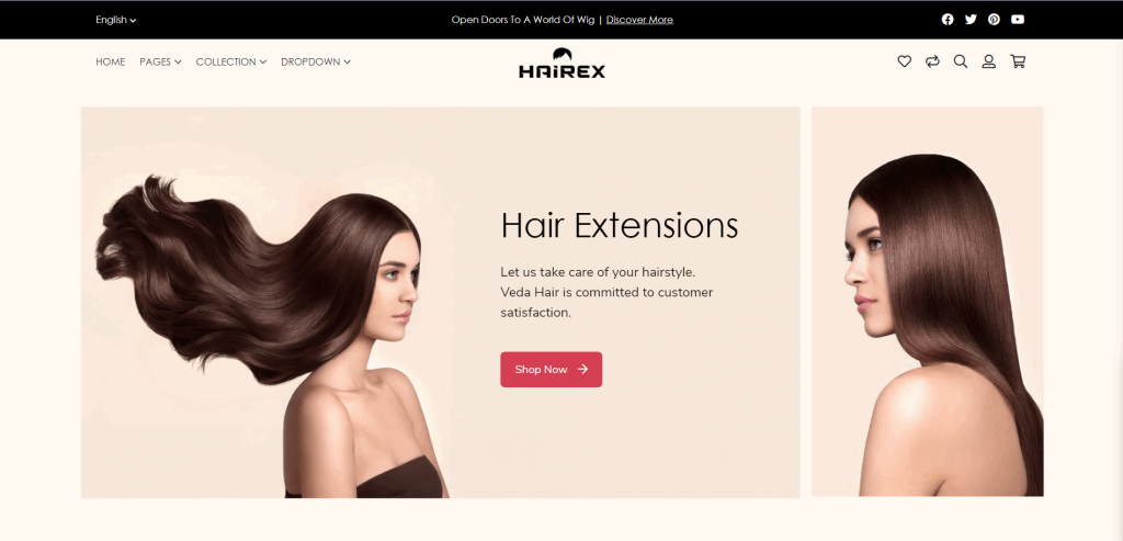 Shopify-hair-store-homepage